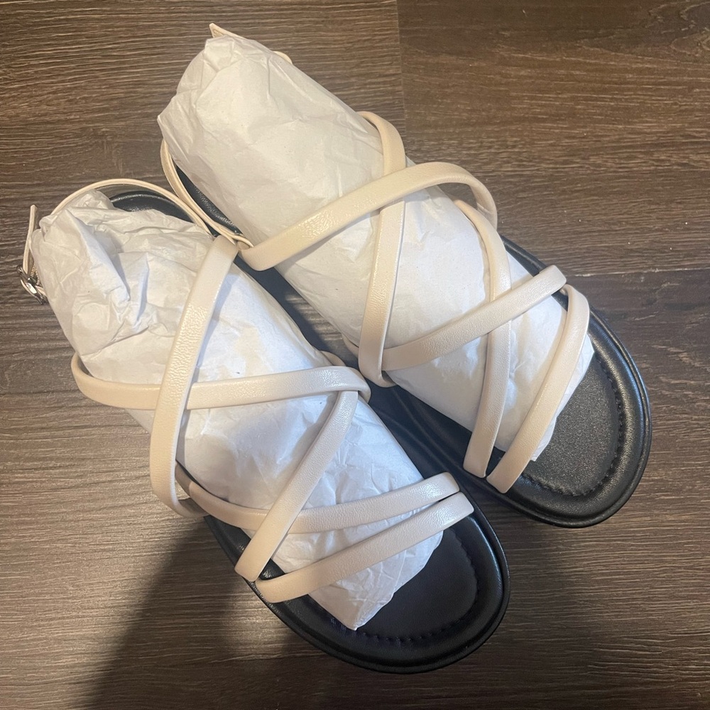 Women's Strappy Cream Flat Sandals from Anthropologie